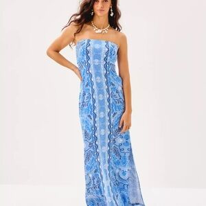 🆕 Lilly Pulitzer NOA STRAPLESS MAXI DRESS 👗“Jacaranda Blue” MSRP $228 NWT sz 16
